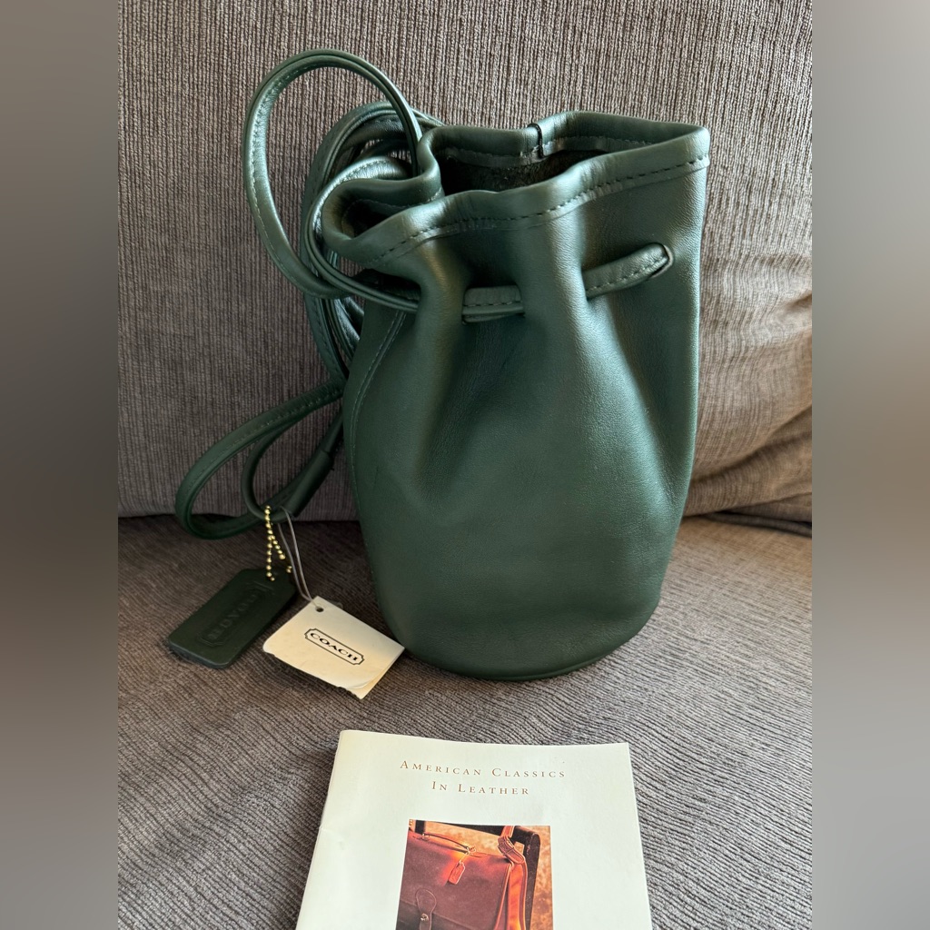 Rare Vintage Coach Littleton Drawstring Mini Nwt And Booklet  Bottle Green